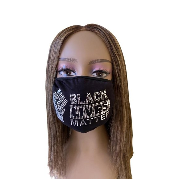 Black Lives Matter Fist  Face Mask Crystal Front L - Picture 1 of 10